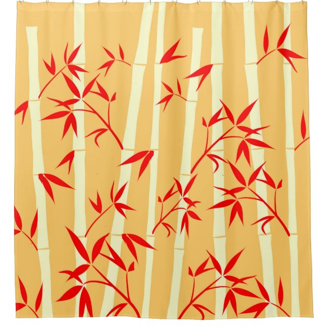 Cortina Para Box Feliz Amarelo Amarelo Plantas Bambu Claro (Frente)