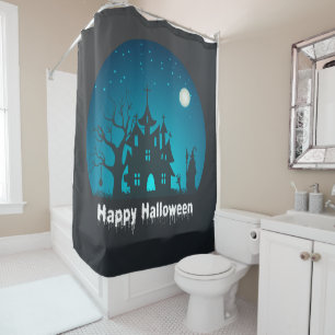 Cortina Para Box Feliz Halloween Blue e Black Hauned House