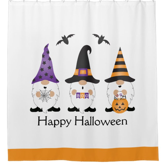 Cortina Para Box Feliz Halloween Gnomos Roxo Laranja (Frente)