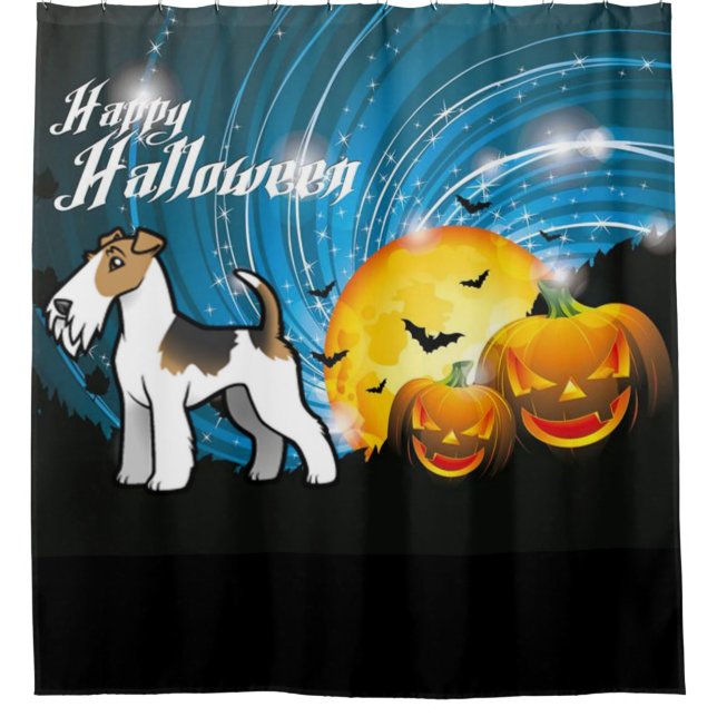 Cortina Para Box Feliz Halloween Wire Fox Terrier (Frente)