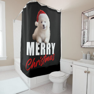 Cortina Para Box Feliz Natal Cachorro Samoyed Puppy com Papai Noel