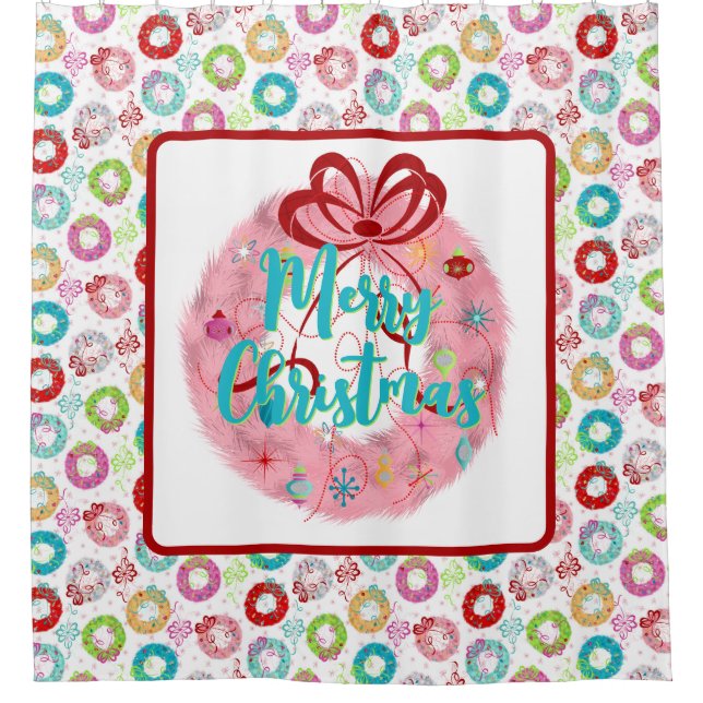 Cortina Para Box Feliz Natal Pink Wreath Retro Natal (Frente)