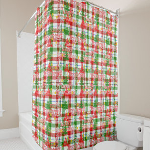 Cortina Para Box Feliz Natal Xadrez Decorativa Tartan