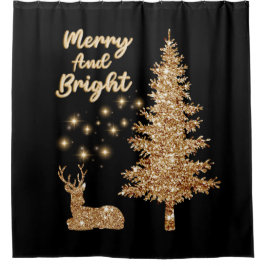 Cortina Para Box Feliz Sparkle Dourada e Natal brilhante