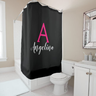 Cortina Para Box Feminina & Glam Black, Branco, Rosa Monograma Nome