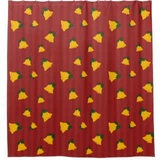 Cortina Para Box Feriado Vermelho Dourado Listra Sininhos Natal