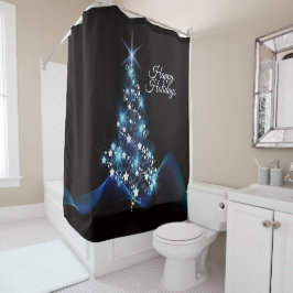 Cortina Para Box Festa de Natal Árvore Azul Brilhante Preto Elegant