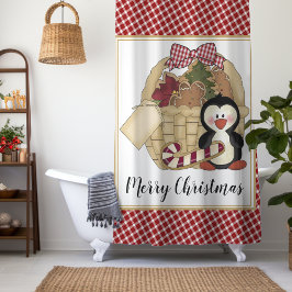 Cortina Para Box Festa de Natal feliz com pinguim de férias