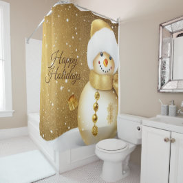 Cortina Para Box Festa de Natal Homem de Neve Dourado Flocos de Nev