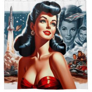 Cortina Para Box Ficção científica retrô pin-up