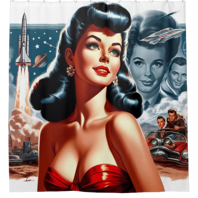 Cortina Para Box Ficção científica retrô pin-up (Frente)