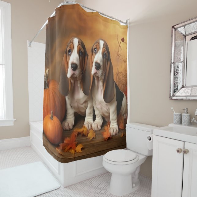 Cortina Para Box Filhote de Basset Hound Delícia de Outono Abóbora  (In Situ)