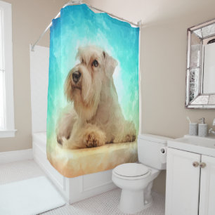 Cortina Para Box Filhote de cachorro branco do Schnauzer diminuto