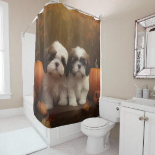 Cortina Para Box Filhote de Shih Tzu Delícia de Outono Abóbora 