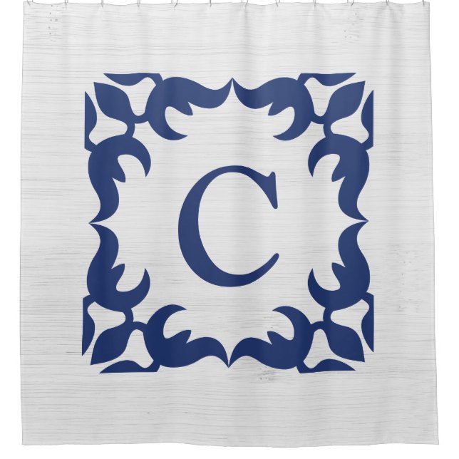 Cortina Para Box Filigree Framed Monogramas em azul Marinho (Frente)