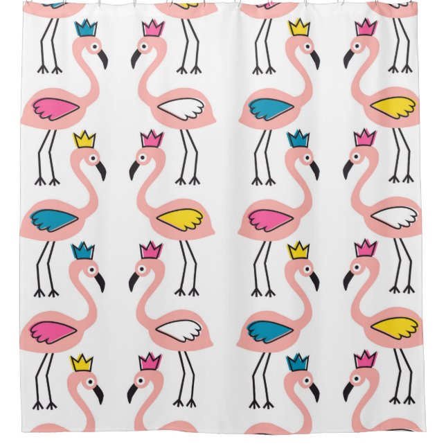 Cortina Para Box Flamingo com padrão uniforme da coroa. (Frente)