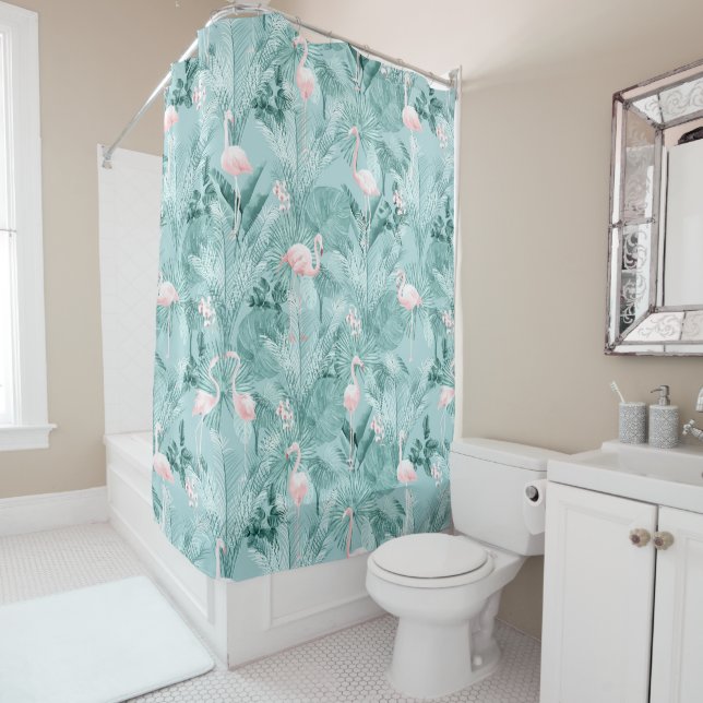 Cortina Para Box Flamingo Orchid Tropical Pattern Teal ID868 (In Situ)
