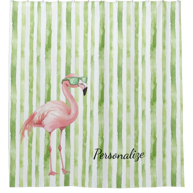 Cortina Para Box Flamingo Rosa Verde   (Frente)