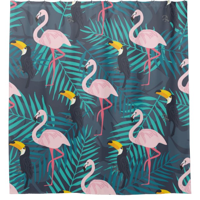 Cortina Para Box Flamingo, tucano: padrão das folhas tropicais (Frente)