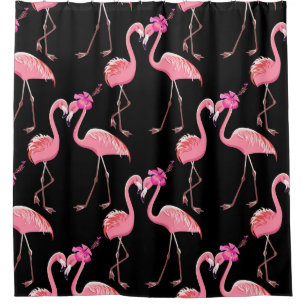 Cortina Para Box Flamingos cor-de-rosa: Vintagem preta de fundo