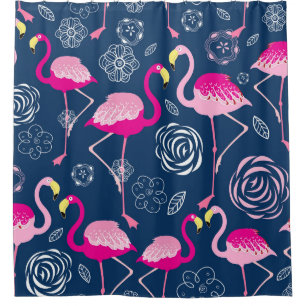 Cortina Para Box Flamingos Rosa: Padrão Gráfico Escuro