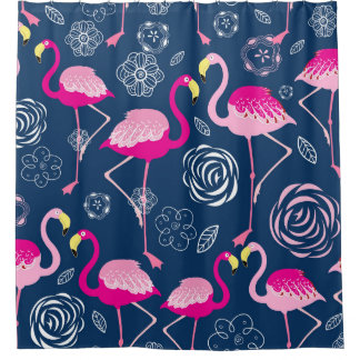 Cortina Para Box Flamingos Rosa: Padrão Gráfico Escuro