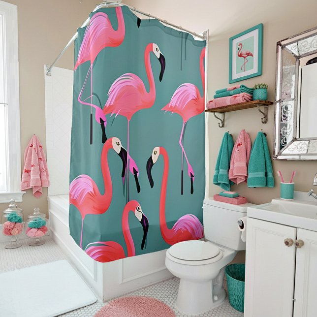 Cortina Para Box Flamingos rosa retrô (Criador carregado)