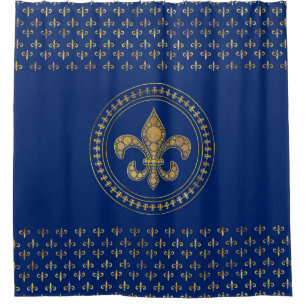 Cortina Para Box Fleur-de-lis - Azul Dourado e Real