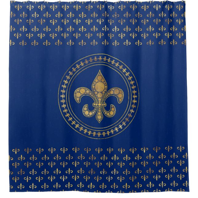 Cortina Para Box Fleur-de-lis - Azul Dourado e Real (Frente)