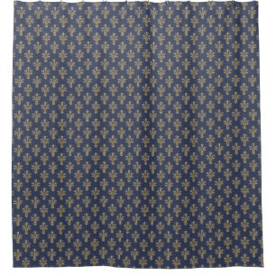 Cortina Para Box Fleur de lis,padrão,vintage,ouro,marinho azul,chi