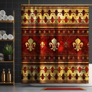 Cortina Para Box Fleur-de-lis Red Marble e Dourado
