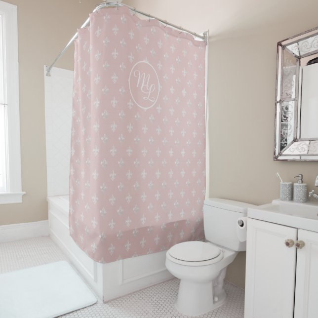 Cortina Para Box Fleur de Lis rosa Custom Preppy (In Situ)