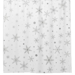 Cortina Para Box Floco de Neve Brilhante - Cinza de Prata e Branco-