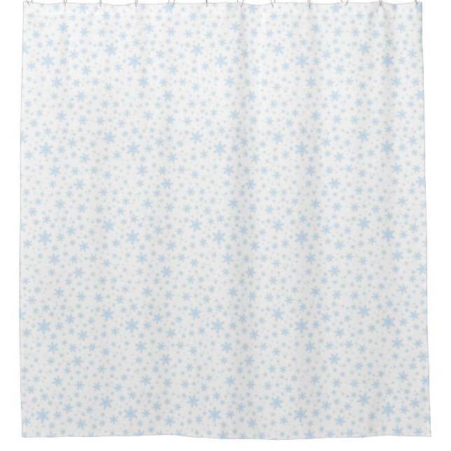 Cortina Para Box Flocos de Neve Azul Claro no Branco (Frente)