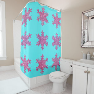 Cortina Para Box Flocos de Neve Espelhados Rosa Roxo Turquesa Azul