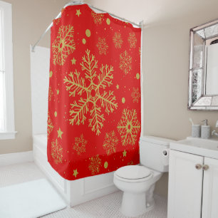 Cortina Para Box Flocos de neve ouro em vermelho