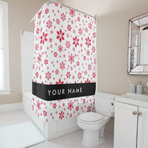 Cortina Para Box Flocos de neve vermelhos, seu nome, personalize