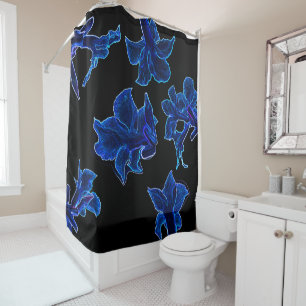 Cortina Para Box Flor Azul Neon Estilizado Floral