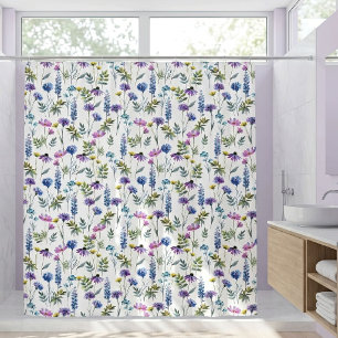 Cortina Para Box Flor de Campo Aguarela Roxo Azul