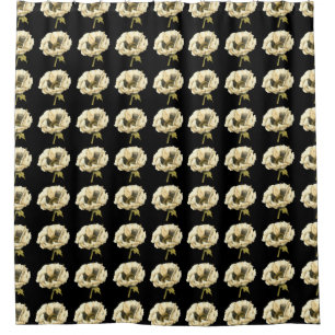 Cortina Para Box Flor de Creme no Fundo Preto