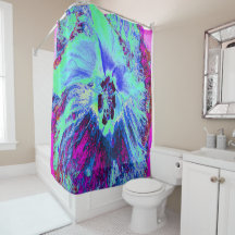 Flor de Hibisco Azul e Verde Retroativo Psicodélic