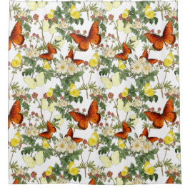 Cortina Para Box Flor de maçã e borboletas Imagens do Patrimônio