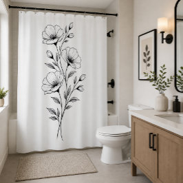 Cortina Para Box Flor de Preto e Branco Minimalista