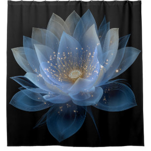 Cortina Para Box Flor do lótus etéreo - Floral Preto Azul