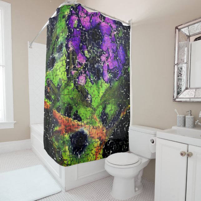 Cortina Para Box Flor e folhas, envelhecidas em mosaico esculpido (In Situ)