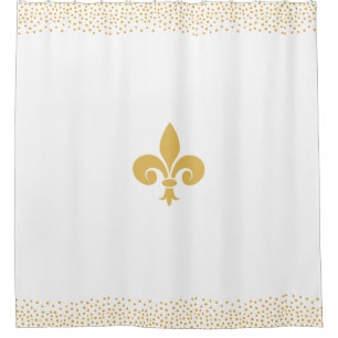 Cortina Para Box Flor Fleur_de_Lis e Confete Dourado em Branco