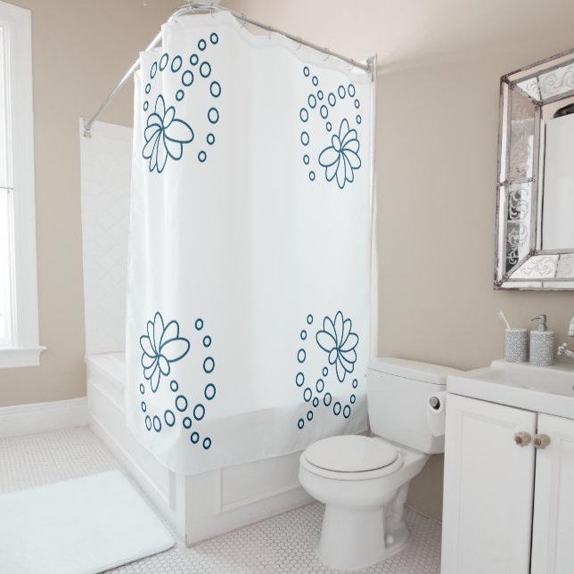 Cortina Para Box Flor Moderna do Oceano Azul e Branco (In Situ)