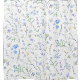 Cortina Para Box Flor Silvestre Aquarela Roxo Azul
