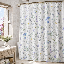 Cortina Para Box Flor Silvestre Aquarela Roxo Azul