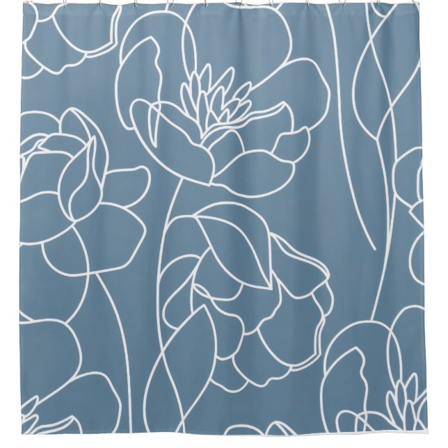 Cortina Para Box Flor Silvestre Moderna Azul Branco (Frente)